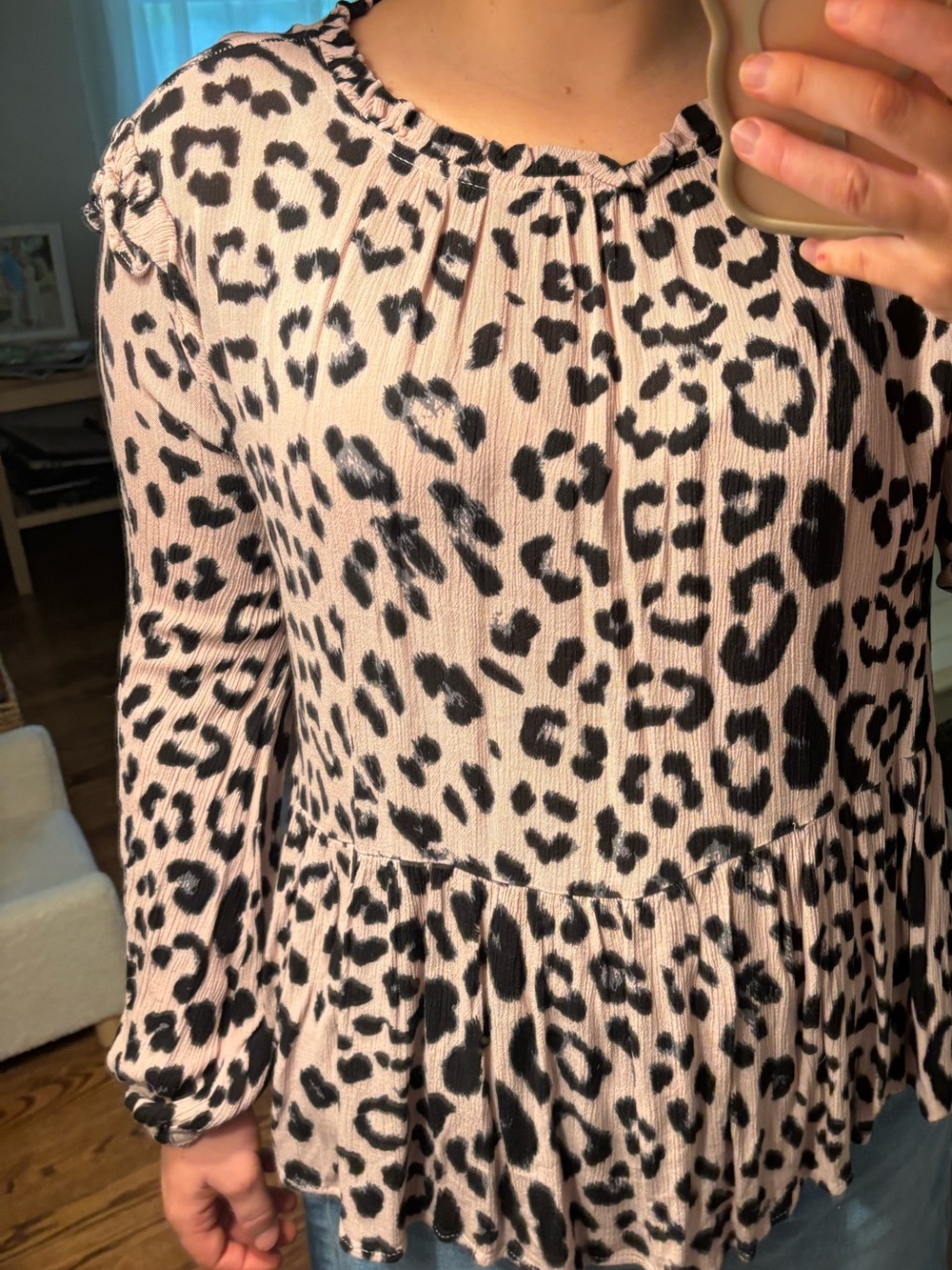 Main Strip Pink and Black Leopard Print Peplum Blouse